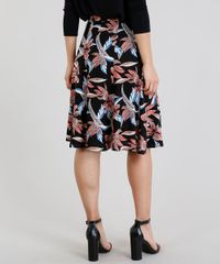 Saia-Feminina-Evase-Curta-Estampada-Floral-com-Fendas-Preta-9111990-Preto_2