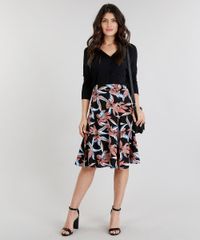 Saia-Feminina-Evase-Curta-Estampada-Floral-com-Fendas-Preta-9111990-Preto_3