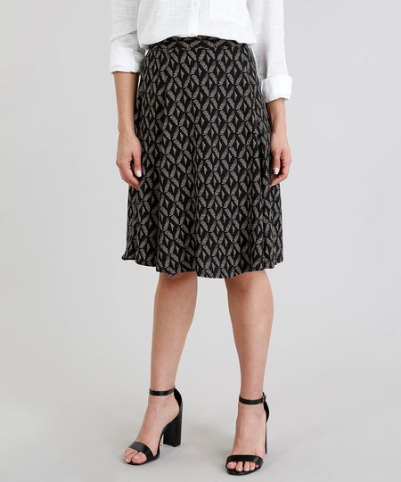 Saia-Feminina-Evase-Curta-Estampada-Geometrica-com-Fendas-Preta-9111992-Preto_1