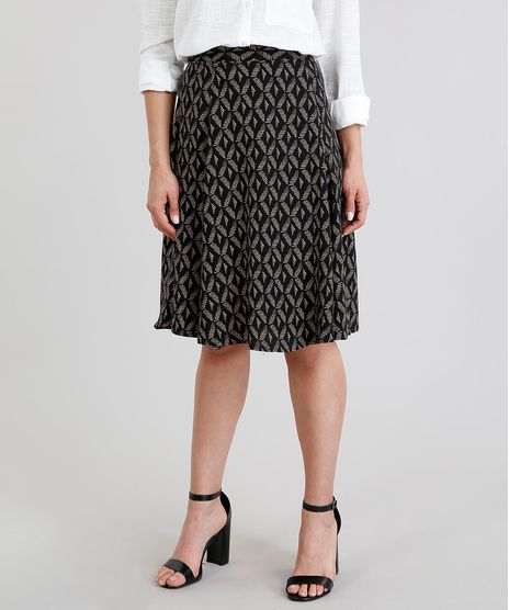 Saia-Feminina-Evase-Curta-Estampada-Geometrica-com-Fendas-Preta-9111992-Preto_1