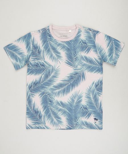 Camiseta-Infantil-Estampada-de-Folhagens-Manga-Curta-Gola-Careca-em-Algodao---Sustentavel-Rose-9232540-Rose_1