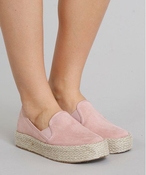 tênis feminino beira rio flatform slip on em suede rosê