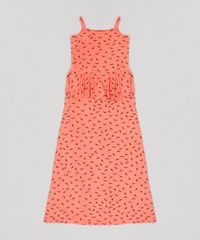 Vestido-Infantil-Longo-Estampado-de-Passaros-com-Babado-Sem-Manga-Coral-9245415-Coral_2