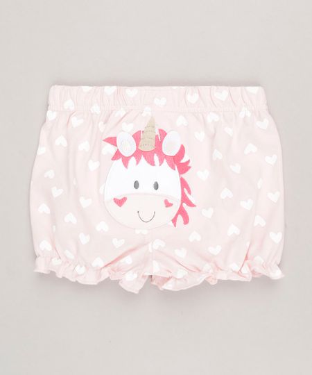 Short-Infantil-Unicornio-Estampado-de-Coracao-em-Algodao---Sustentavel-Rosa-Claro-9109986-Rosa_Claro_1