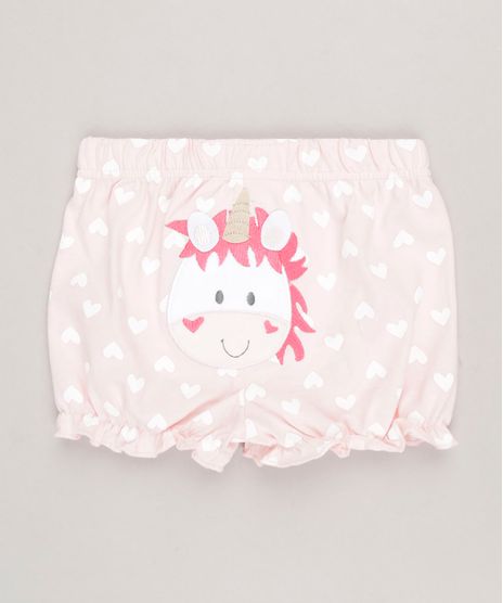 Short-Infantil-Unicornio-Estampado-de-Coracao-em-Algodao---Sustentavel-Rosa-Claro-9109986-Rosa_Claro_1