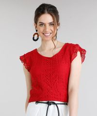 Blusa-Feminina-com-Renda-Manga-Curta-Decote-Redondo-Vermelha-8713350-Vermelho_1_1