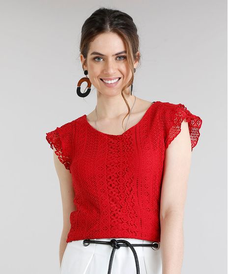 Blusa-Feminina-com-Renda-Manga-Curta-Decote-Redondo-Vermelha-8713350-Vermelho_1_1