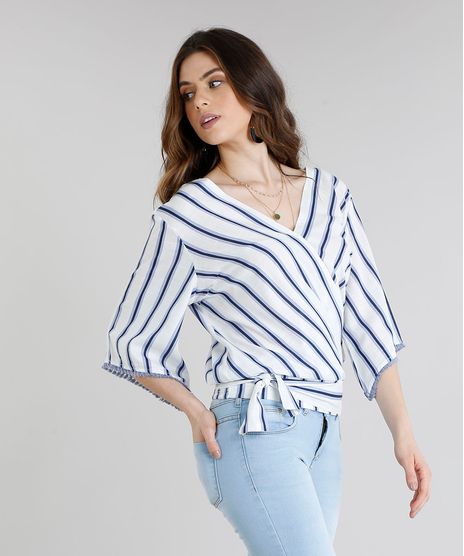 Blusa-Feminina-Transpassada-Listrada-com-Laco-e-Franjas-Manga-Curta-Decote-V-Off-White-9183255-Off_White_1