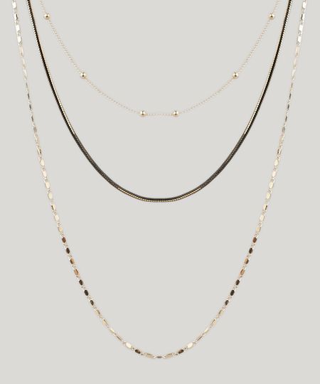 Colar Feminino Triplo com Correntes Dourado - Único Menor preço em Colar Feminino Triplo com Correntes Dourado - Único