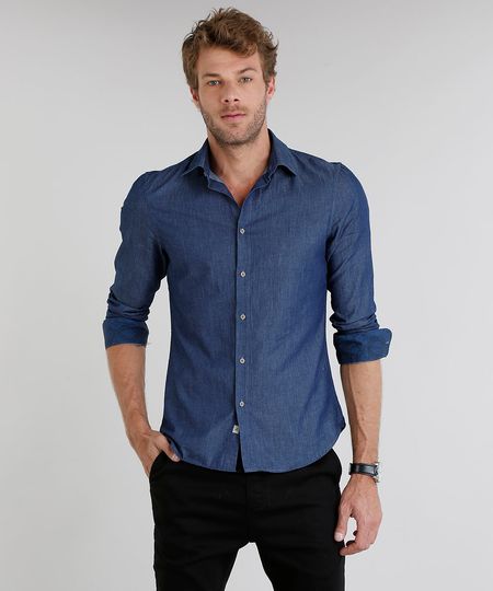 camisa de manga comprida jeans masculina