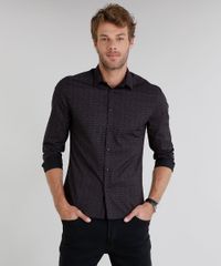Camisa-Masculina-Slim-Estampada-Mini-Print-Manga-Longa-Preta-9213857-Preto_1