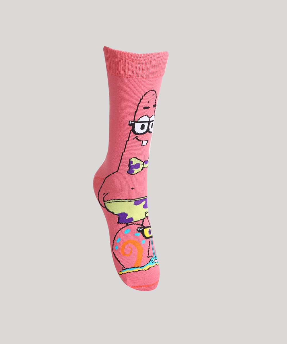 Meia Masculina Cano Alto Patrick e Gary Bob Esponja Rosa