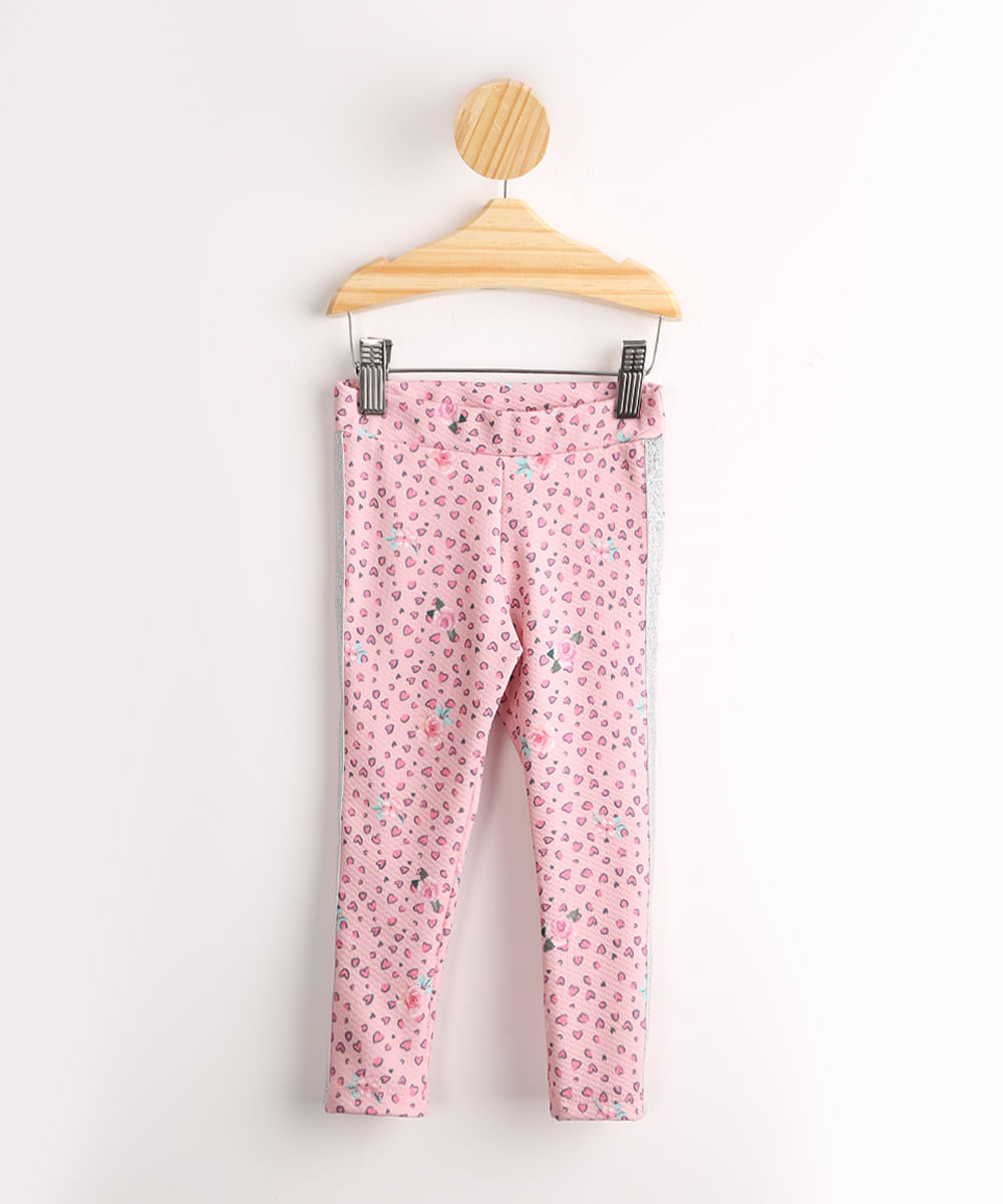 Calça Infantil Legging Animal Print com Recortes Rosa