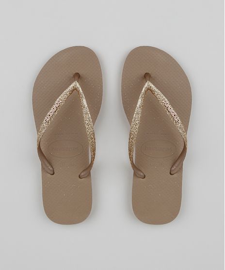 Chinelo Havaianas com Glitter Dourada Slim