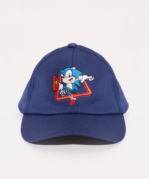 Boné Infantil Aba Curva com Bordado Sonic Azul Marinho M