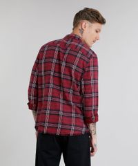 Camisa-Masculina-em-Flanela-Xadrez-com-Bolso-Manga-Longa-Vinho-9082967-Vinho_2