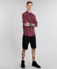 Camisa-Masculina-em-Flanela-Xadrez-com-Bolso-Manga-Longa-Vinho-9082967-Vinho_3