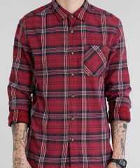 Camisa-Masculina-em-Flanela-Xadrez-com-Bolso-Manga-Longa-Vinho-9082967-Vinho_4