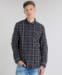 Camisa-Masculina-em-Flanela-Xadrez-com-Bolso-Manga-Longa-Chumbo-9082967-Chumbo_1