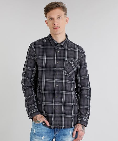 Camisa-Masculina-em-Flanela-Xadrez-com-Bolso-Manga-Longa-Chumbo-9082967-Chumbo_1 Camisa-Masculina-em-Flanela-Xadrez-com-Bolso-Manga-Longa-Chumbo-9082967-Chumbo_1