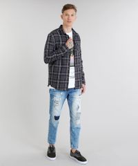 Camisa-Masculina-em-Flanela-Xadrez-com-Bolso-Manga-Longa-Chumbo-9082967-Chumbo_3