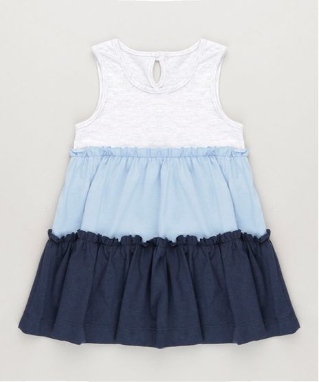 Vestido-Infantil-Curto-com-Recortes-e-Babado-Sem-Manga-Decote-Redondo-Cinza-Mescla-Claro-9234399-Cinza_Mescla_Claro_1