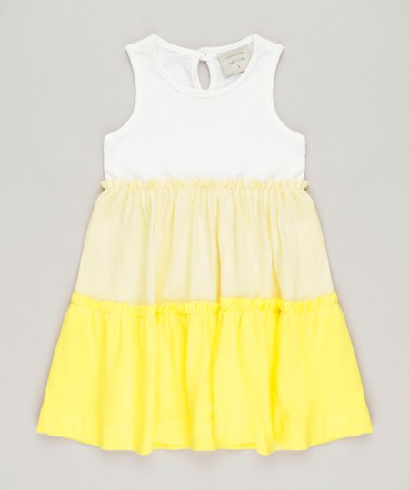 Vestido-Infantil-Curto-com-Recortes-e-Babado-Sem-Manga-Decote-Redondo-Off-White-9234398-Off_White_1