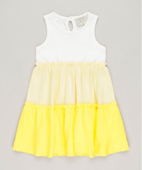 Vestido-Infantil-Curto-com-Recortes-e-Babado-Sem-Manga-Decote-Redondo-Off-White-9234398-Off_White_1