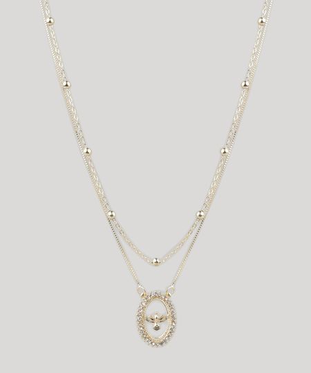 Kit-de-2-Gargantilhas-Choker---Colar-com-Pingente-e-Strass-Dourado-9218898-Dourado_1