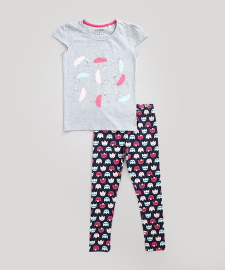 Conjunto-Infantil-Gatinhas-de-Blusa-Manga-Curta-Cinza-Mescla---Calca-Legging-Estampada-em-Algodao---Sustentavel-Azul-Marinho-8555145-Azul_Marinho_1