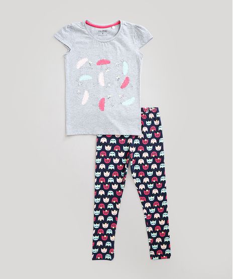 Conjunto-Infantil-Gatinhas-de-Blusa-Manga-Curta-Cinza-Mescla---Calca-Legging-Estampada-em-Algodao---Sustentavel-Azul-Marinho-8555145-Azul_Marinho_1