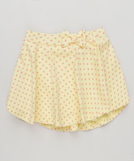 Short-Saia-Infantil-Estampado-de-Coracoes-com-Laco-em-Algodao---Sustentavel-Amarelo-9280460-Amarelo_1