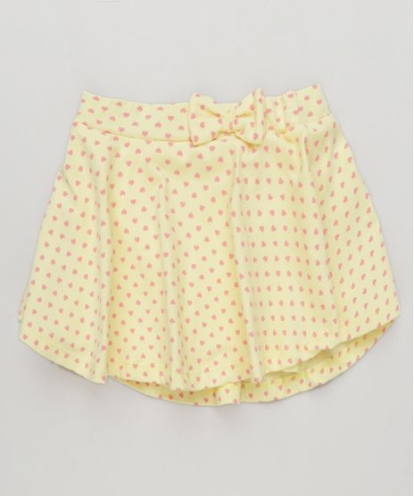 Short-Saia-Infantil-Estampado-de-Coracoes-com-Laco-em-Algodao---Sustentavel-Amarelo-9280460-Amarelo_1