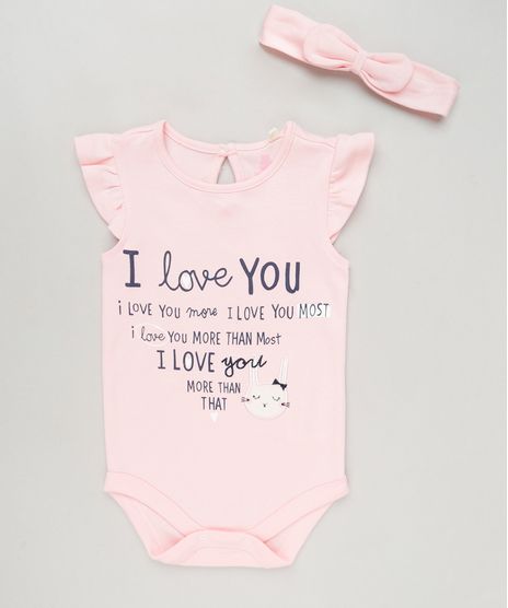 Body-Infantil--I-Love-You--com-Babado-Sem-Manga---Faixa-de-Cabelo-em-Algodao---Sustentavel-Rosa-9117941-Rosa_1
