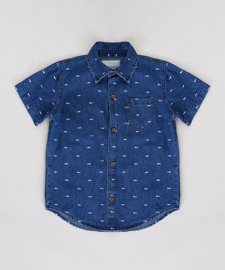 Camisa-Jeans-Infantil-Estampada-Mini-Print-de-Espinha-de-Peixe-com-Bolso-Manga-Curta-Azul-Escuro-9235819-Azul_Escuro_1 Camisa-Jeans-Infantil-Estampada-Mini-Print-de-Espinha-de-Peixe-com-Bolso-Manga-Curta-Azul-Escuro-9235819-Azul_Escuro_1