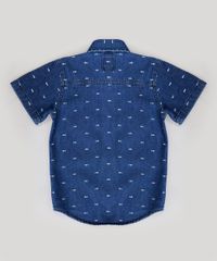 Camisa-Jeans-Infantil-Estampada-Mini-Print-de-Espinha-de-Peixe-com-Bolso-Manga-Curta-Azul-Escuro-9235819-Azul_Escuro_2