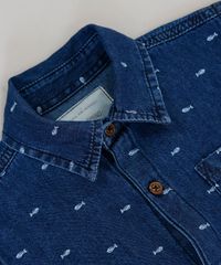 Camisa-Jeans-Infantil-Estampada-Mini-Print-de-Espinha-de-Peixe-com-Bolso-Manga-Curta-Azul-Escuro-9235819-Azul_Escuro_3