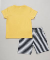 Conjunto-Infantil-de-Camiseta--Summer-Cool--Manga-Curta-Amarela---Bermuda-Listrada-em-Moletom-Cinza-Mescla-Claro-9227848-Cinza_Mescla_Claro_2