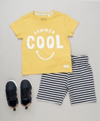 Conjunto-Infantil-de-Camiseta--Summer-Cool--Manga-Curta-Amarela---Bermuda-Listrada-em-Moletom-Cinza-Mescla-Claro-9227848-Cinza_Mescla_Claro_3