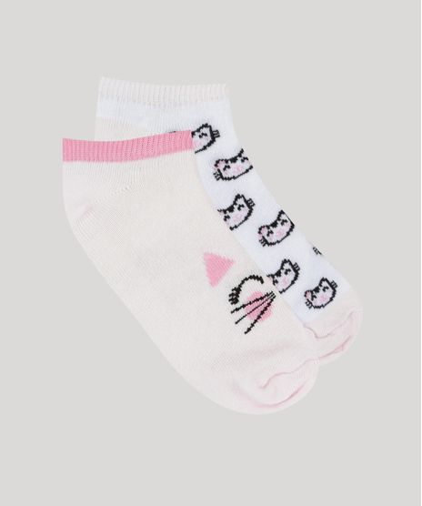 Kit-de-2-Meias-Infantis-Soquete-Estampadas-de-Gatinha-Multicor-9264074-Multicor_1
