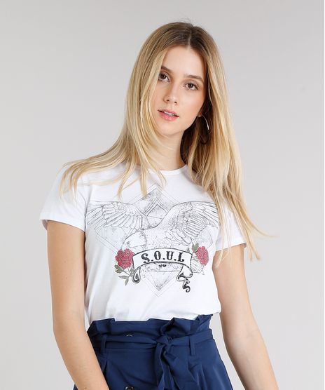 Blusa-Feminina--Soul--com-Estampa-de-Aguia-Manga-Curta-Decote-Redondo-Off-White-9211802-Off_White_1