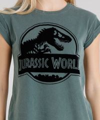Blusa-Feminina-Jurassic-World-Manga-Curta-Decote-Redondo-Verde-Militar-9154800-Verde_Militar_4