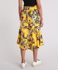 Saia-Feminina-Midi-Estampada-Floral-com-Linho-Amarelo-9086845-Amarelo_2