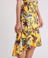 Saia-Feminina-Midi-Estampada-Floral-com-Linho-Amarelo-9086845-Amarelo_4