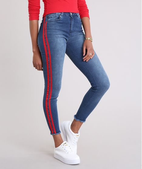 calça jeans feminina com faixa lateral