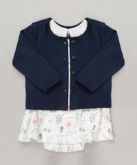 Conjunto-Infantil-de-Body-Vestido-Estampado-Manga-Curta-Off-White---Cardigan-em-Algodao---Sustentavel-Azul-Marinho-9117933-Azul_Marinho_1
