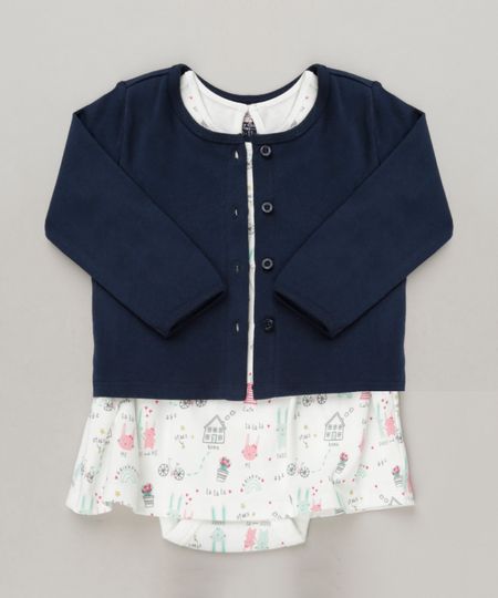 Conjunto-Infantil-de-Body-Vestido-Estampado-Manga-Curta-Off-White---Cardigan-em-Algodao---Sustentavel-Azul-Marinho-9117933-Azul_Marinho_1