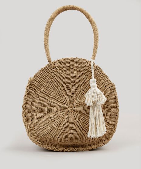 Bolsa-Feminina-de-Palha-Redonda-com-Tassel-Bege-9198295-Bege_1