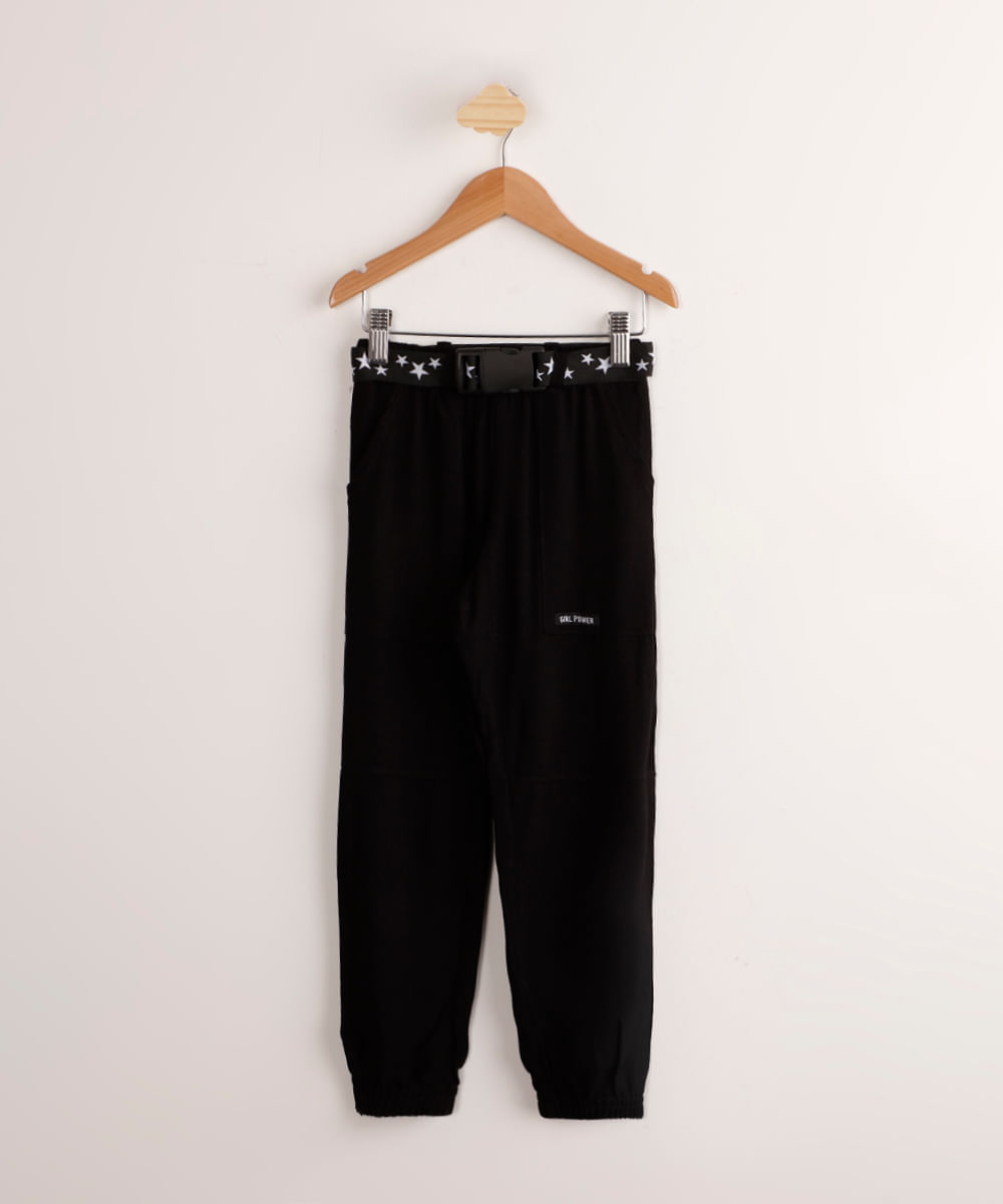 Calça Infantil Jogger de Viscose + Cinto Preto