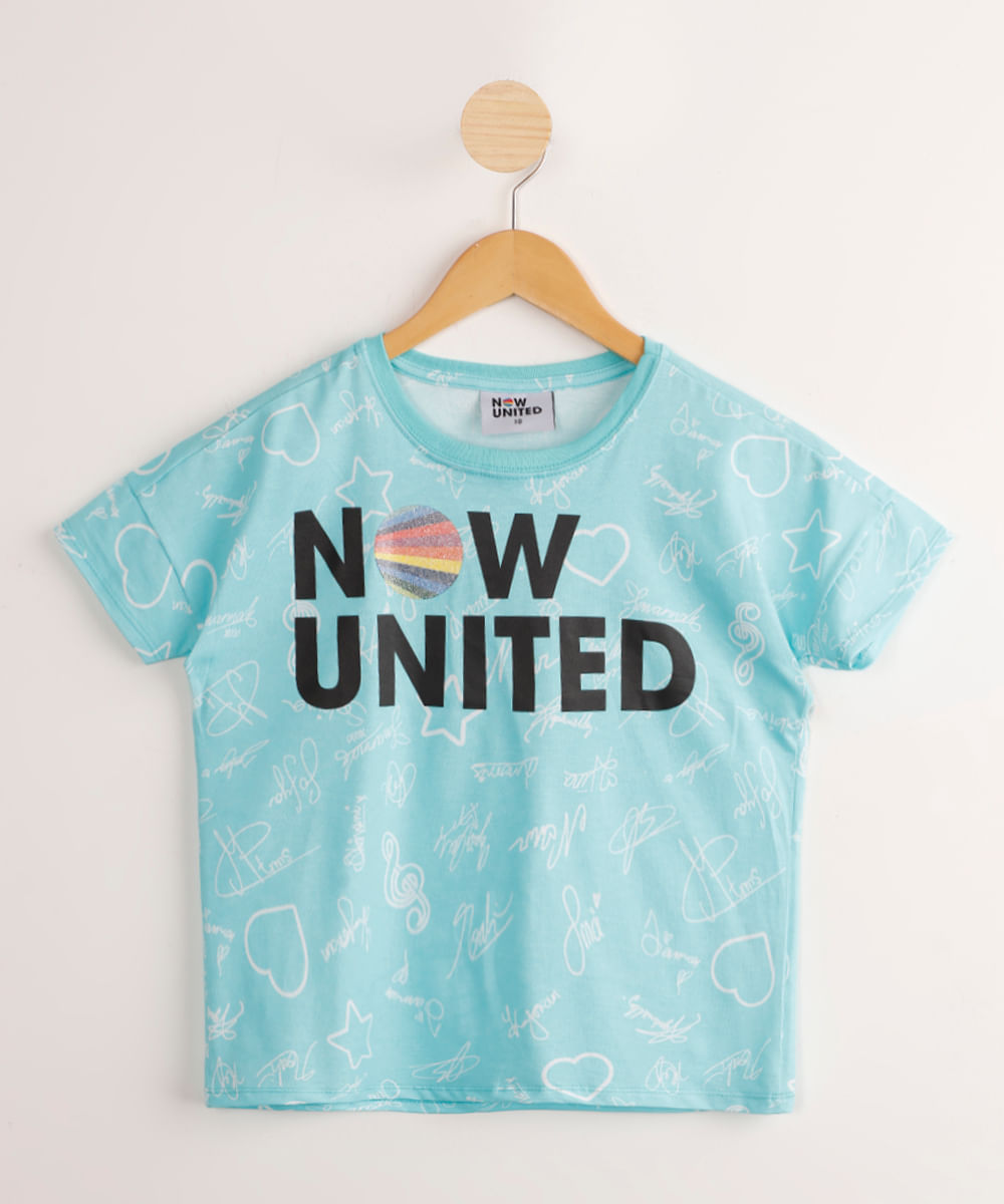 Blusa Juvenil de Algodão da Banda Now United Manga Curta Azul